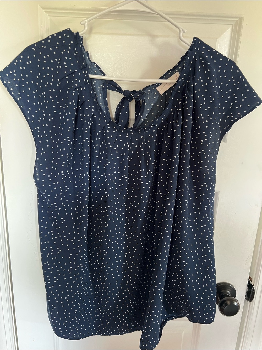 LC Lauren Conrad Navy Polka Dot Tie-Back Blouse